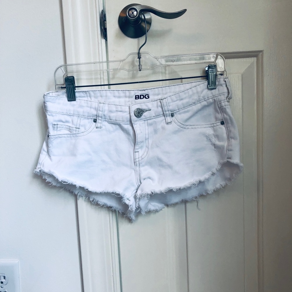 BDG white shark bite jean shorts